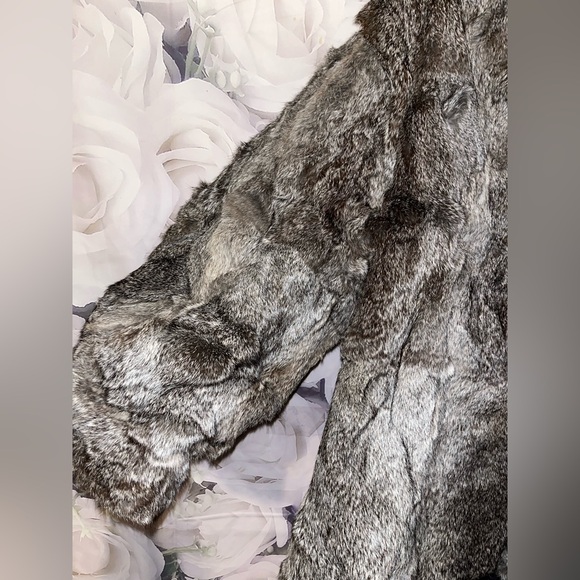 Vintage 100% Rabbit Fur Coat Jacket Gray France Women M Mobwife Glam Disco - Picture 4 of 8